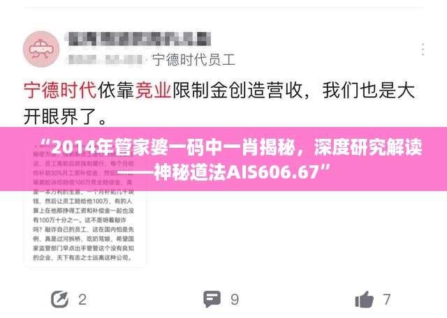 “2014年管家婆一码中一肖揭秘，深度研究解读——神秘道法AIS606.67”